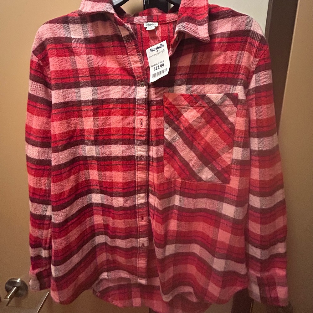 Aerie Plaid Flannel Shirt Red Pink White Womens Size XXS
Oversized Button Down